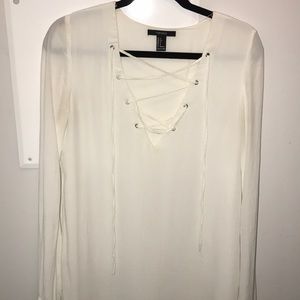 long sleeve white tie up dress